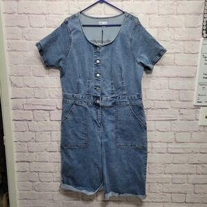 NEW Ava & Viv Button Front Denim Romper Jumpsuit Shorts Womens 17 Boho Western‎